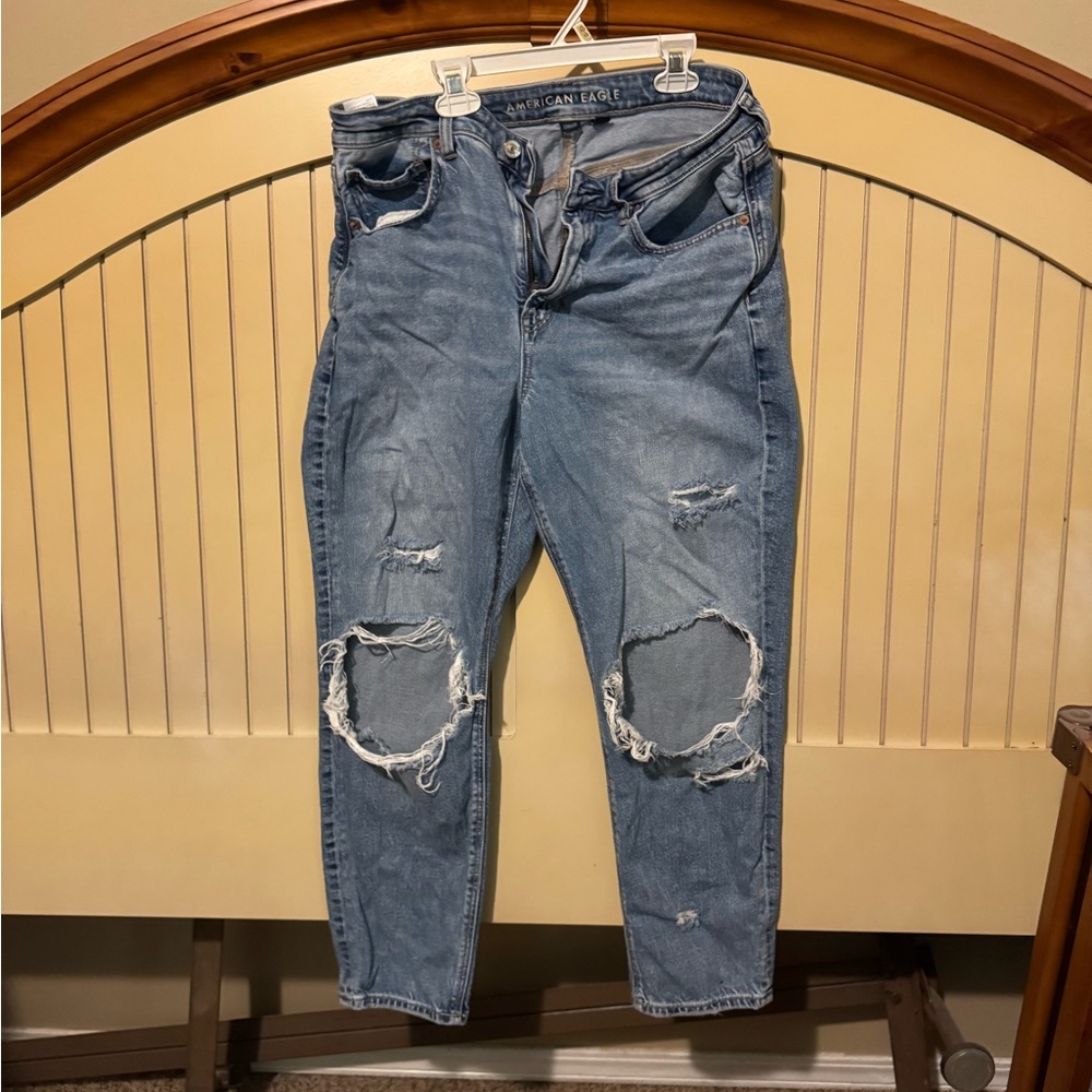 American Eagle Outfitters Blue Relaxed Jeans with Distressed Details